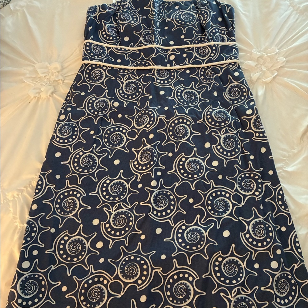 Navy Blue Printed Strapless Sundress vineyard vines